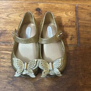 Mini Melissa Gold Glitter Butterfly Dress Shoes